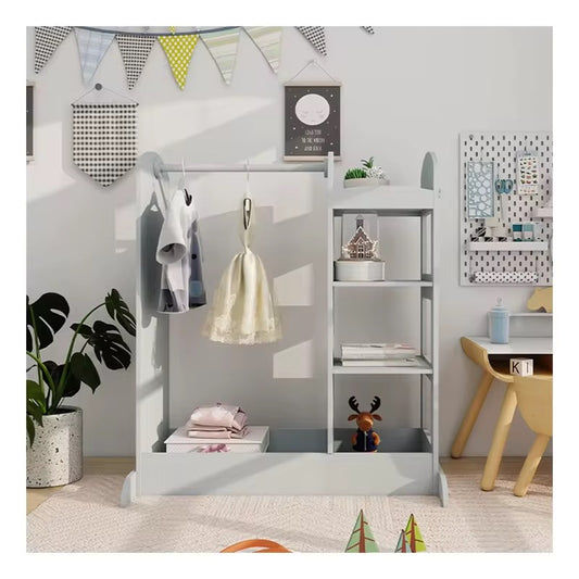 საბავშვო ხის ტანსაცმლის საკიდი თაროებით