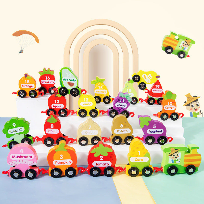 Wooden fruit train set