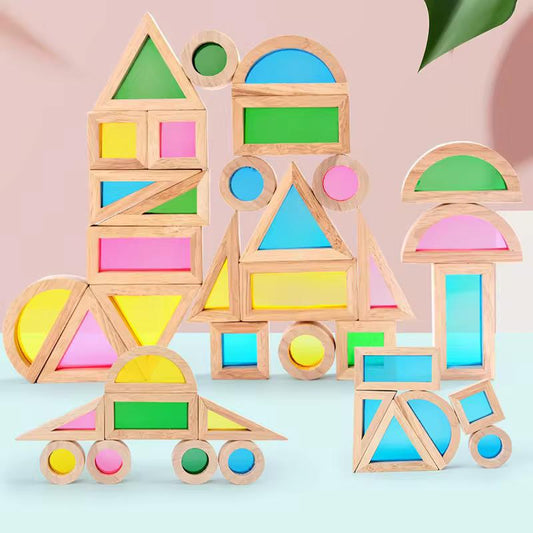 ხის ასაწყობი სათამაშო კუბიკები