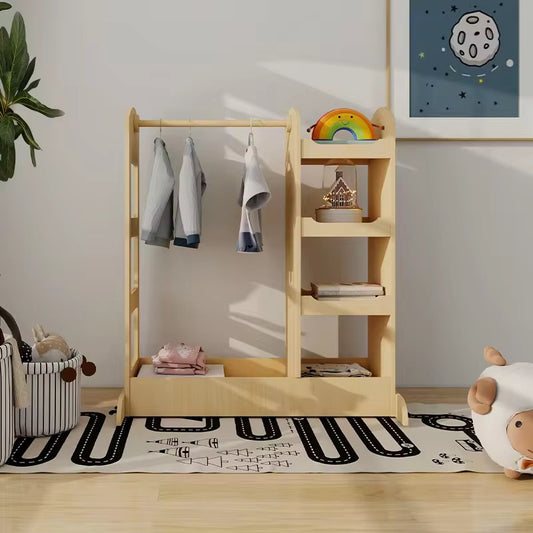 საბავშვო ხის ტანსაცმლის საკიდი თაროებით