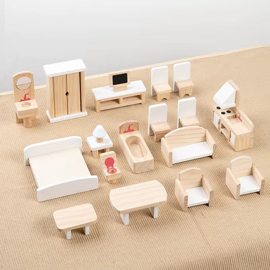 ხის სათამაშო ავეჯი ნაკრებში