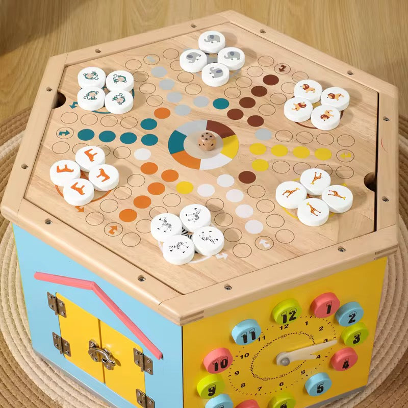 ხის მძივების გრაგნილიანი სათამაშო