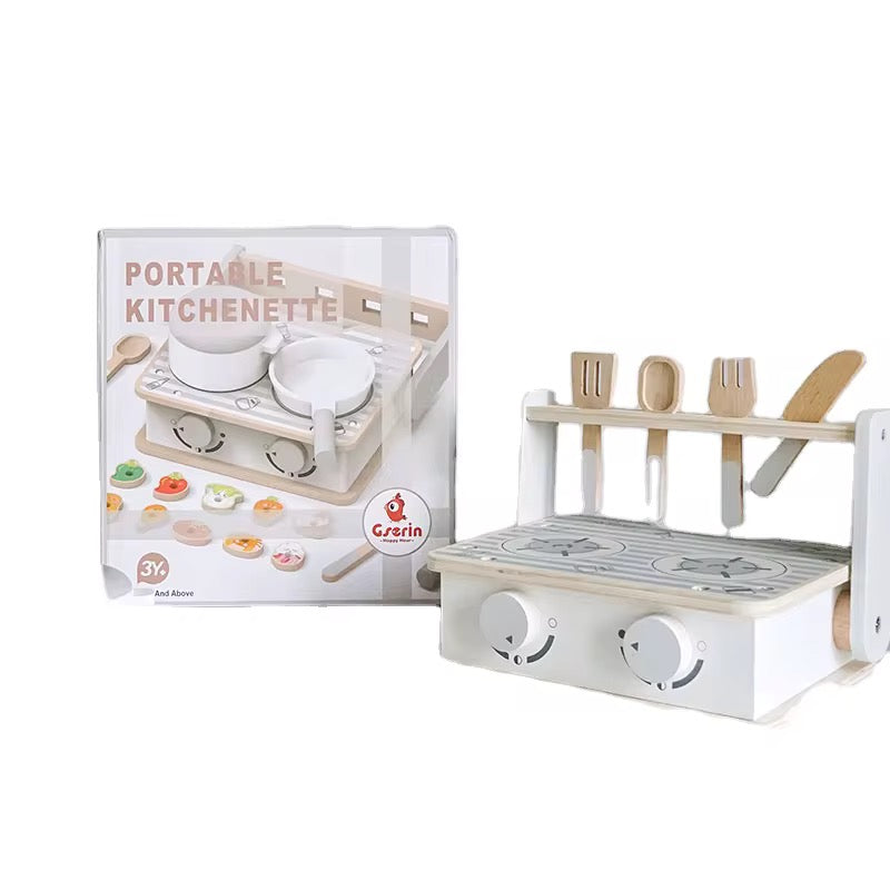 ბარბექიუს და ხის სათამაშო სამზარეულო