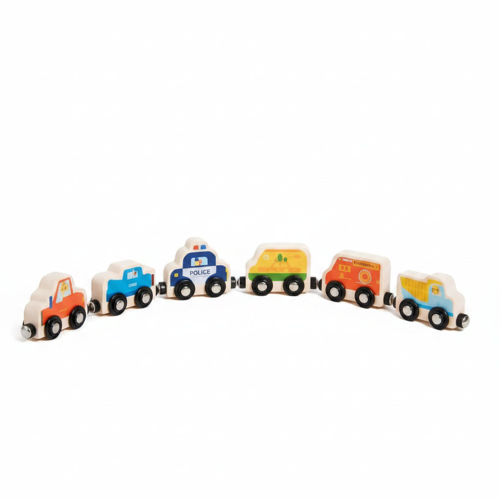 Wooden magnetic car set