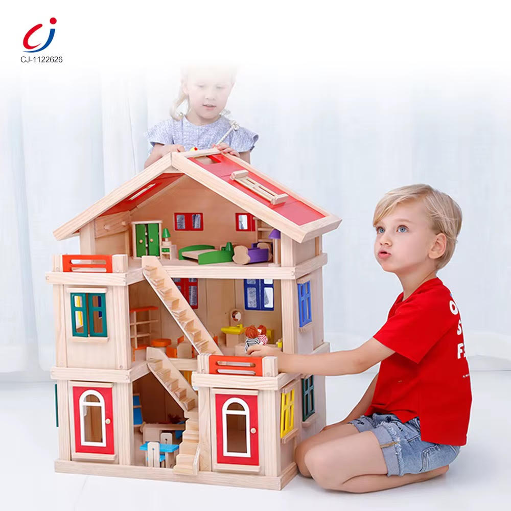 Wooden toy doll and house