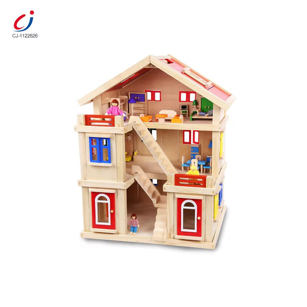 Wooden toy doll and house